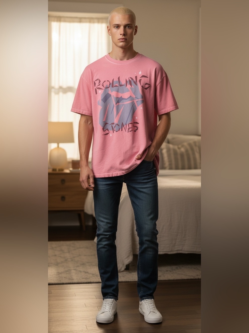 AE Men’s Pink Rolling Stones Graphic T-Shirt M